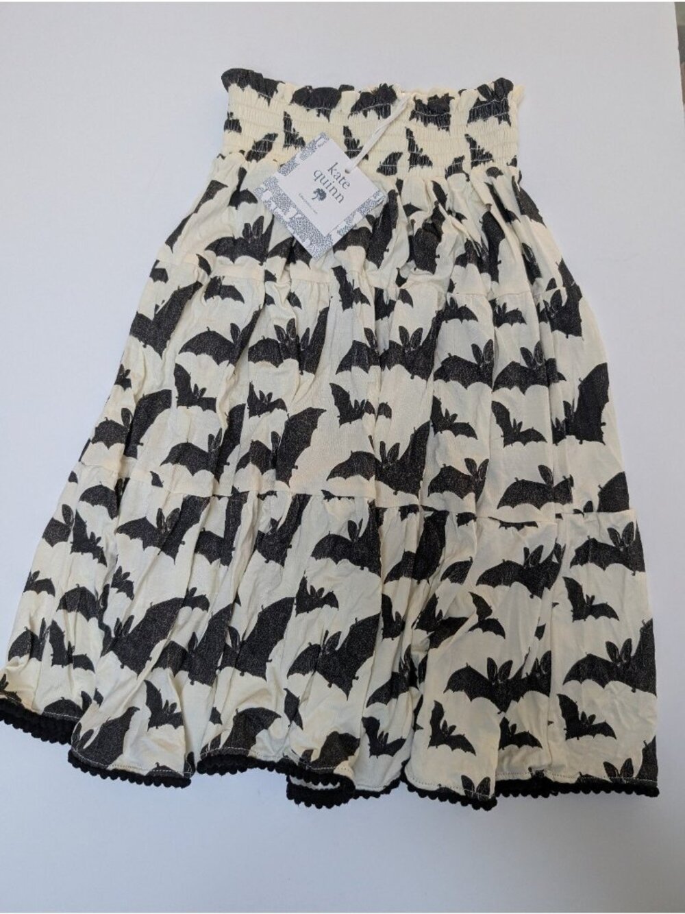 Kate Quinn Bamboo 3T Bats Maxi Skirt Spooky Halloween Black & White